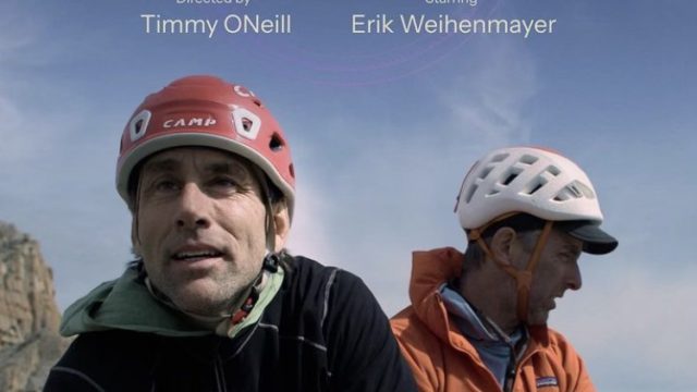 The cover of Soundscape, featuring a photo of me (left) and Timmy (right) wearing helmets and climbing gear, sitting on top of our objective with our names and roles in the film overlaid, along with nine other laurels that the film has been awarded since its festival debut.