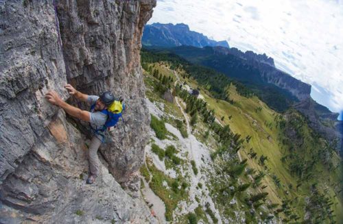 Erik climbing in the Dolomites