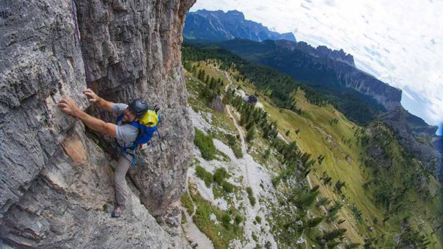 Erik climbing in the Dolomites