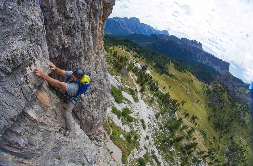 Erik climbing in the Dolomites