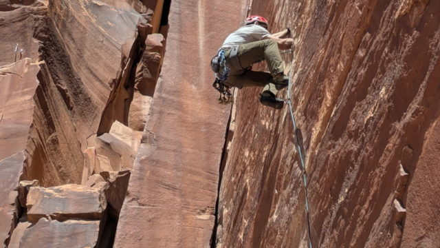 Erik lead climbing at Indian Creek